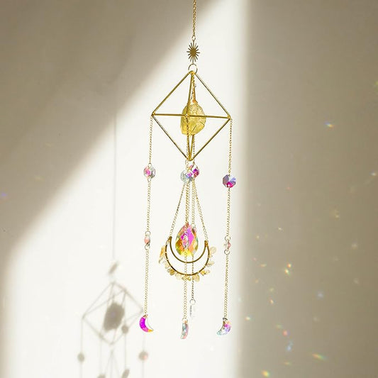 Citrine Crystal Suncatchers Boho Decor, Valentine's Day Gift for Her, Light Catcher Stone, Glass Rainbow Maker, Crystal Window Hanging, Natural Gemstone (Citrine)