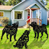 MorningRo 3 Pcs Pug Dog Metal Garden Decor for Outside 12" Pug Puppy Garden Stake Black Silhouette Statues Outdoor Decoration Women Men Dog Lovers Spring Patio Lawn Yard Art
