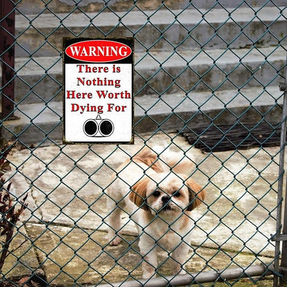 Funny No Trespassing Sign, Metal Warning Tin Signs, Nothing Here Worth Dying for, Yard Sign Garage Farm Garden Wall Decor Sign Plaque Outdoor for Home Fence 8 X 12 Inches