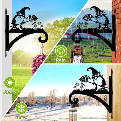 Plant Hangers Outdoor Heavy Duty Iron Decorative Gnome Silhouette Pot Hangers for Plants 11 inch Hanging Plant Bracket Wall Plant Hanger for Bird Feeder Flower Pot Lantern Wind Chimes