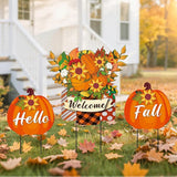 3 Pcs Metal Pumpkin Yard Stakes with Welcome Sign Hello Fall Pumpkin Yard Signs Hanging Wall Decor Farmhouse Decorative Garden Stakes for Autumn Harvest Thanksgiving Outdoor Walkway Decor