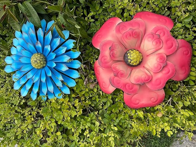 Metal Flower Wall Art Decor 12 in Iron Beautiful Floral Sculpture Hanging Wall Statue for Home Garden Patio (Color : Pink)
