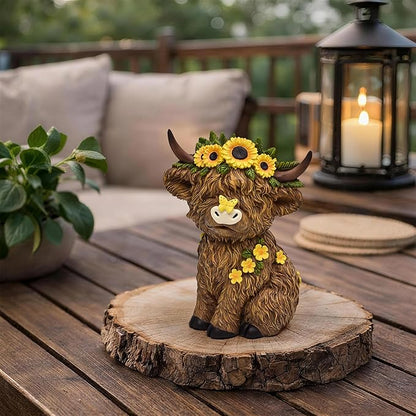 TISEJOY Highland Cow Decor 8", Highland Cow Statues for Garden Decor, Outdoor Indoor Table Desk Decor, Garden Statues for Patio Yard Lawn Windowsill and Backyard, Garden Gifts for Mom, Friends