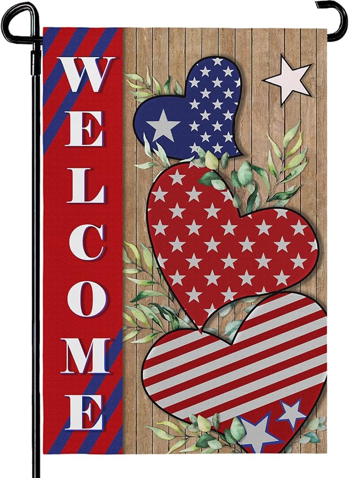 4th of july Garden Flag Patriotic Welcome Garden Flags for Outside American Independece Yard Flags 12 * 18 inch Double Sided Burlap Yard Decoration