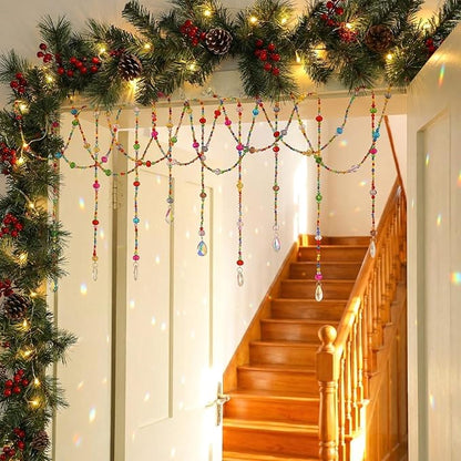 Suncalla 12 Pcs Crystal Garland Strands Colorful Crystals Suncatcher Hanging Sun Catcher with Chain Pendant Ornament for Window Party Wedding Home Decoration