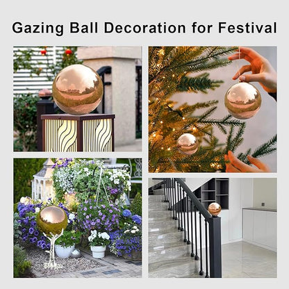 Nerien Gazing Ball, Stainless Steel Garden Mirror Globe, Polished Ornament Sphere, Hollow Floating Reflective Hemisphere, for Home Outdoor Pond Housewarming Swimming Pool Decoration, Rose Gold, 10Pcs