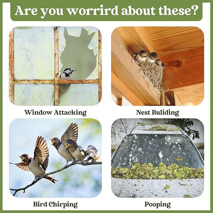 Fake Owls to Keep Squirrels Away from Outdoor 4PCS Flat Garden Owl Plastic Owl to Scare Pigeon Woodpecker for Balcony House Hanging Hawk with Reflective Tape for Outside Patio Yard Front Porch