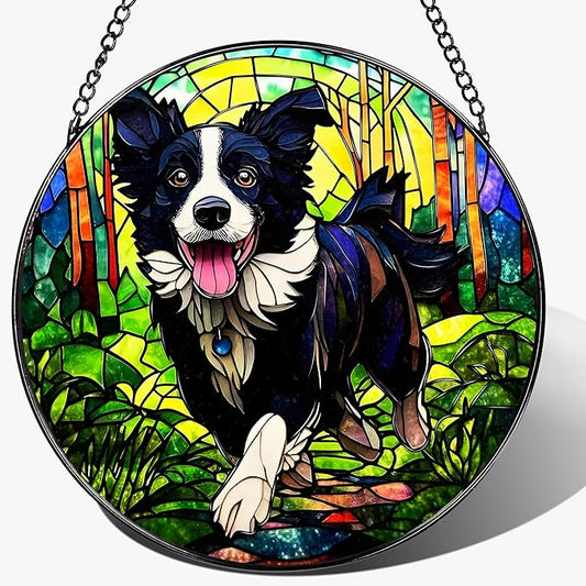 8″ Stained Glass Window Hanging Ornament, Border Collie Stained Glass Suncatcher Ornament, Sun-Catcher Window Decor | Gifts for Dog Lovers, Dog Lover Gift, Pet Lover Gift