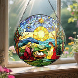8'' Stained Glass Suncatcher Decor, Window Hanging, Nativity Scene Ornament, Religious Christmas Ornaments, Christian Holiday Decor, Gifts for Christmas, Christian Gift, Religious Gift