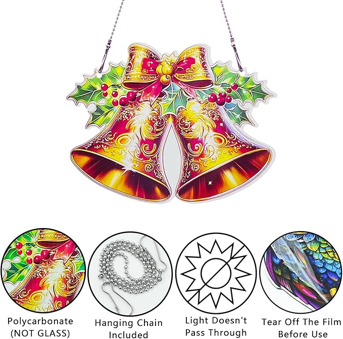 Christmas Bell Ornaments Colorful Window Hanging Decorations Home Wall Decor for Bedroom Patio Indoor Outdoor