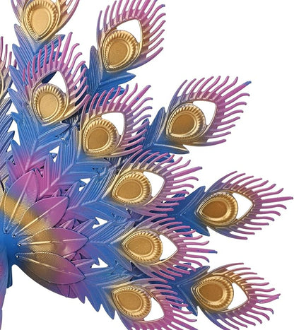 Peacock Garden Statue | Iron Yard Decor with Vivid Colors & Intricate Details | Outdoor Patio/Lawn/Porch Decoration | Freestanding Sculpture for Backyard
