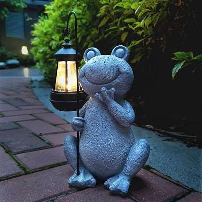 Frog Solar Garden Statues,Resin Frog Figurine Decorations with Solar Lights Lantern, Outdoor Garden Decor Art for Lawn,Yard, Unique Housewarming Gift for Women Mom Grandma