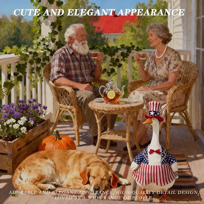 Independence Day Style Cute Outfit for 23-Inch Cement Goose – Outdoor Garden Yard Porch Decor