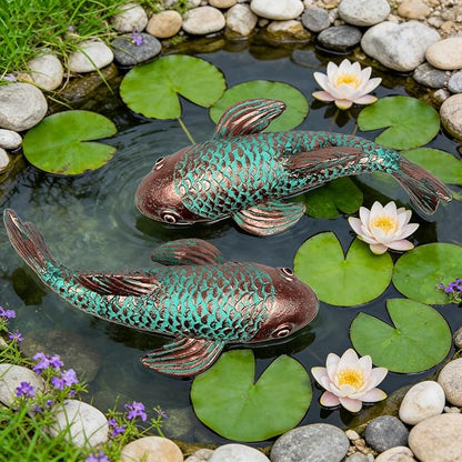 Garden Statues,Koi Fish Decor,Set of 2 Antique Koi Fish Garden Statue,Sculpture for Outdoors,Patio Decor,Backyard and Home Kitchen Decoration,Gifts for Mom Women Grandma