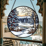 DASTOLL Stained Glass Window Hanging, Winter Snow Landscape Suncatcher Diamond Glass Panel Sun Catchers Decor for Birthday for Women, Men, Wife, Aunt, and Mom 11.8 in