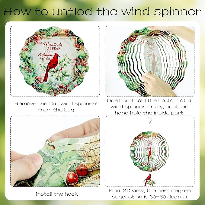 Cardinal Wind Spinners Outdoor - 3D Metal Hanging Decor for Garden Patio Porch Indoor Home 12 Inch Kinetic Spinning Yard Art Ornaments Christmas New Year Birthday Gifts for Women Mom Grandma