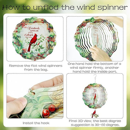 Cardinal Wind Spinners Outdoor - 3D Metal Hanging Decor for Garden Patio Porch Indoor Home 12 Inch Kinetic Spinning Yard Art Ornaments Christmas New Year Birthday Gifts for Women Mom Grandma