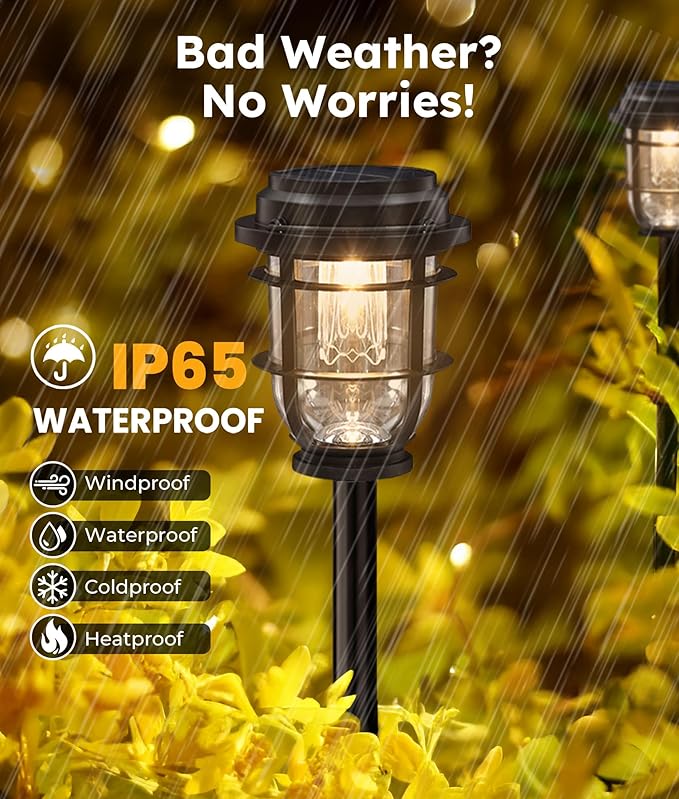 Vuees Bright Solar Pathway Lights Outdoor, 8 Pack Waterproof IP65, Auto On/Off Solar Powered Garden Lights for Yard Lawn Walkway Landscape Pool Outside - 3-in-1 Hanging, Tabletop & Stake Lighting