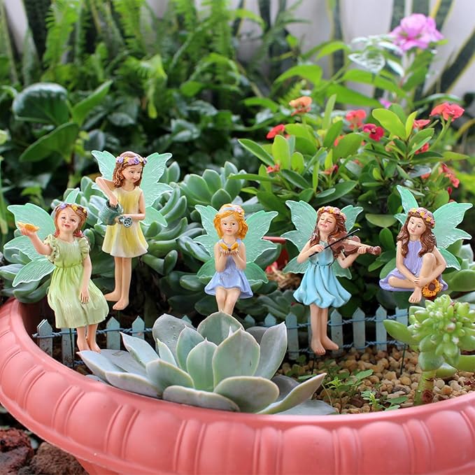 Fairy Garden Decor Fairies, 5PCS Fairy Angel Glow in The Dark Yard Sculpture Lawn Ornament Mini Garden Art Outdoor Decor Accessories (5 Fairies)