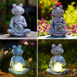 Meditating Yoga Frog Statue with Solar LED Light Ball - 6.8L x 9.65H Zen Garden Figurines for Home and Garden Decor, Frog Decorations Gift Ideas, Gifts for Women Mom