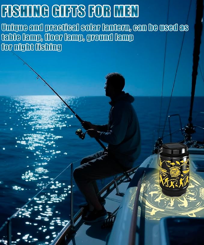Solar Lantern Outdoor Waterproof for Patio Yard Lawn Backyard Front Porch Fishing Lights Decorations for Tree Fishing Village Gifts for Men Dad Grandpa