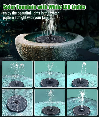 SZMP Solar Water Fountain Upgraded 100% Glass Panel, 3.5W Solar Powered Fountains Built-in 2000 Battery with 7 Nozzle & 4 Fixer, Solar Fountain Pump for Bird Baths, Pond, Outdoor