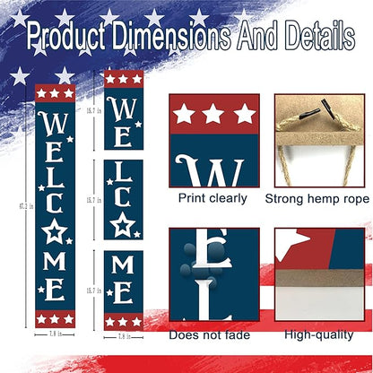 Patriotic Wooden Porch Sign 47" 4th of July Independence Day Large Welcome Sign Memorial Day Vertical Indoor Outdoor Standing Sign For Garden Home Yard Farmhouse