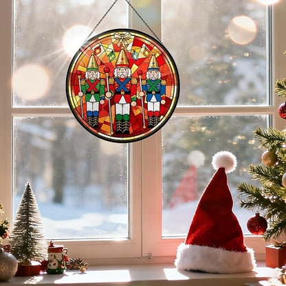 Christmas Tree Stained Glass Window Hanging, 7.9" Colorful Xmas Tree Sun Catcher Glass Panel with Chain, Christmas Trees Decor Handmade Suncatchers Xmas Gifts for Women Sister BFF