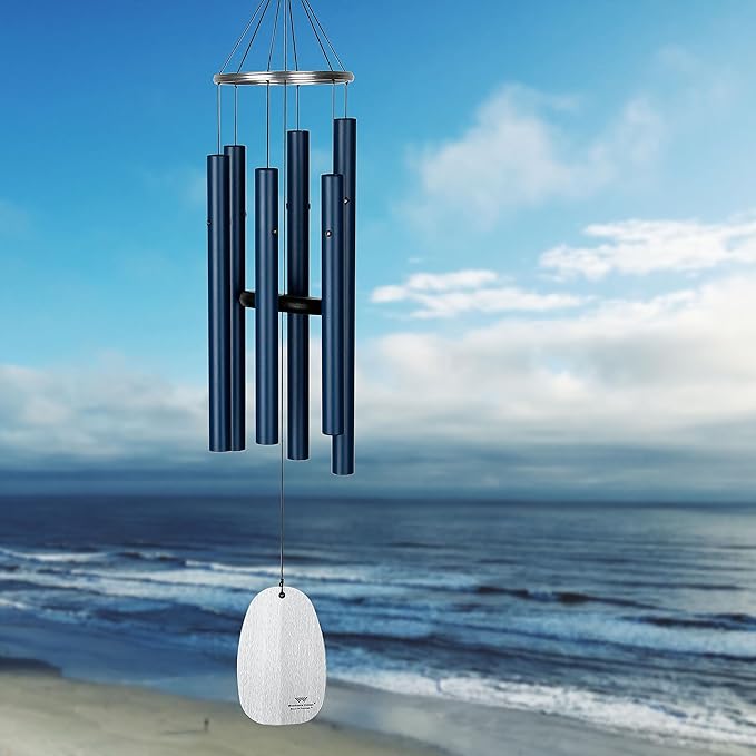 Woodstock Wind Chimes for Outside, Garden, Patio, Porch and Outdoor Decor (32") Bells of Paradise Pacific Blue Decorative Wind Chime Gifts (BPMPB)