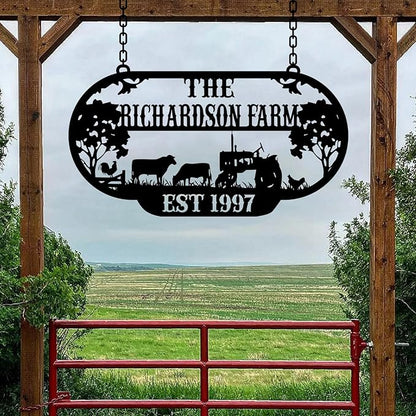 Personalized Metal Farm Sign, Customized Family Name Ranch Sign, Large Last Name Sign for Farmhouse Decoration, Outdoor Farm Wall Art, Welcome Sign, Entrance Gate Sign, Farm Lovers Gift, Garden Decor