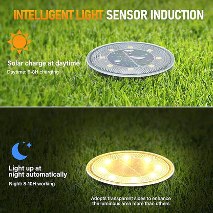 Siatom Solar Ground Lights 12 Pack, IP68 Waterproof Solar In-Ground Light for Outdoor, Flat Landscape Lighting, Garden Disc Light for Pathway, Walkway, and Yard - 12 Pcs (Warm White)