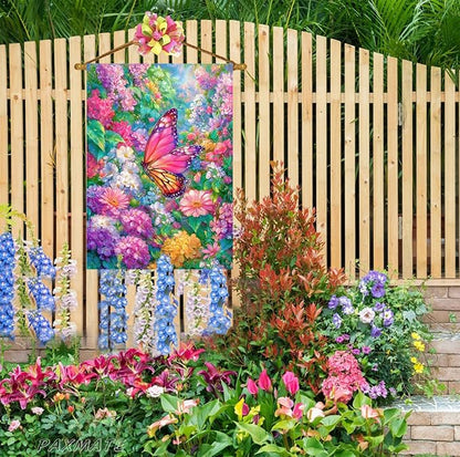 Spring House Flag for Outside 28x40 Inch Double Sided, Butterfly Flowers Large Yard Outdoor Flags for Seasonal Spring Summer Farmhouse Holiday Decoration