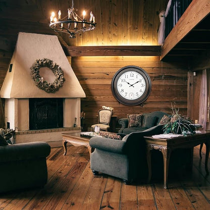 Crosstime Large Outdoor Clock Waterproof 18" - Retro Indoor Outdoor Wall Clocks with Thermometer for Patio Pool Garden Living Room Decor,Bronze