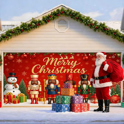 IVN Christmas Garage Door Banner 13x6ft Black Nutcracker Christmas Porch Banner Decorations Snowman Merry Christmas Garage Door Cover Decoration Home Door Front Yard Decor for Xmas Eve Holiday Outdoor
