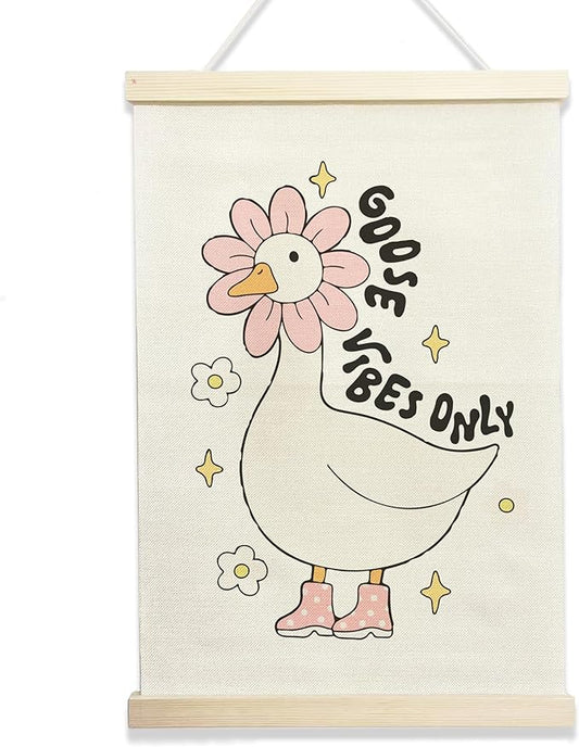 NQDWX Trendy Goose Vibes Only Hanging Flag - Whimsical Animal Wall Decor for Kids Room, 12x17 Inch Playful Nursery Banner, Unique Gift for Teens & Goose Lovers. (148)