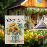 Summer Sunflower Garden Flag 12x18 Inch Double Sided Welcome Flower Vase Vertical Seasonal Yard Flags for Outdoor Yard Lawn Home Decoration