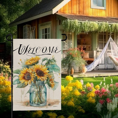 Summer Sunflower Garden Flag 12x18 Inch Double Sided Welcome Flower Vase Vertical Seasonal Yard Flags for Outdoor Yard Lawn Home Decoration