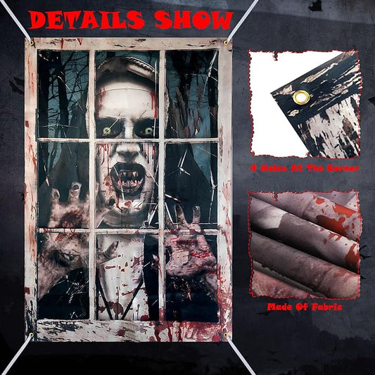Halloween Window Decorations Scary Vampire Ghost, Halloween Party Hanging Decor Blood Spooky Theme Poster for Outdoor Indoor Door Yard Porch Wall Holiday, 32" x 47"