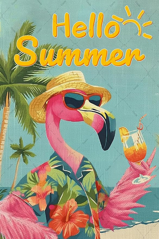 Hello Summer Decor Flamingo Decorations Sun Metal Tin Signs Welcome Yard Decoration For Beach Pool Outside Porch Summer Wall Decor 8x12 Inch