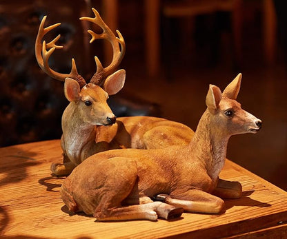 Resin Buck and Doe Statue-Animal Deer Couple Garden Accessories Collectible Figurines Sculpture Home Coffee Shop Decoration Ornaments or Outdoor Yard Lawn Decor Gifts for Birthday Anniversary