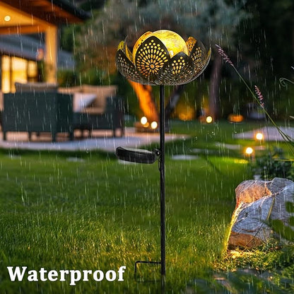 Bshine Lotus Solar Light Outdoor, Waterproof Crack Glass Globes LED Lotus Flower Metal Stake Valentine's Day Outdoor Decor Yard, Courtyard, Path, Art Lawn Ornaments, Gift for Mom Housewarming, Yellow
