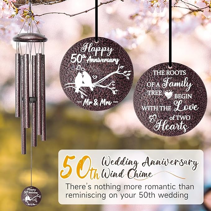 50th Anniversary Wind Chimes Gifts for Men Women, Romantic 50 Year Anniversary for Couples, Parents, Wife, Husband, Friends, Happy Anniversaries Decorations