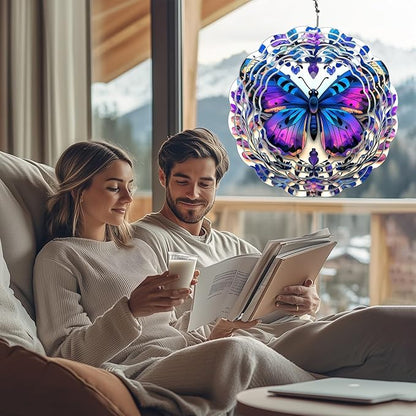 Butterfly Wind Spinners Outdoor, Hanging Wind Spinner for Garden Decoration, 8 inch 3D Stainless Steel Metal Wind Sculpture for Indoor/Outdoor Decor