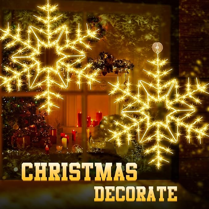 Tuanse 1 Pcs 24" Folding Christmas Snowflake Lights with Remote Control 150 LED Outdoor Hanging Light up Snowflakes Decor for Xmas Tree Window Yard Garden Porch Party Decoration (Warm White)