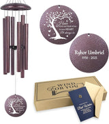 Memorial Engraved Wind Chimes Personalized, Tree of Life Wind Chimes for Loss Loved One Mother Father, Memorial Gifts for Sympathy Remembrance Bereavement, Produced in USA
