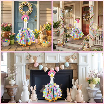 Abbylike 1 Set Easter Bunny Porch Goose Outfit Rabbit Yard Goose Costume Clothes with Carrot Fits Large 23'' H Cement for Easter Day Outdoor Patio Garden Lawn Pathway Spring Statue Decor