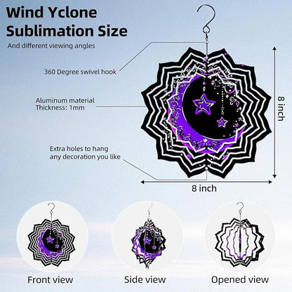 8 Inch Sublimation Wind Spinner, 3D Aluminum Metal Wind Spinner with Hook, Indoor Yard Garden Hanging Decoration, Weather Resistant Rotating Spiral Ornament, Purple Moon and Stars