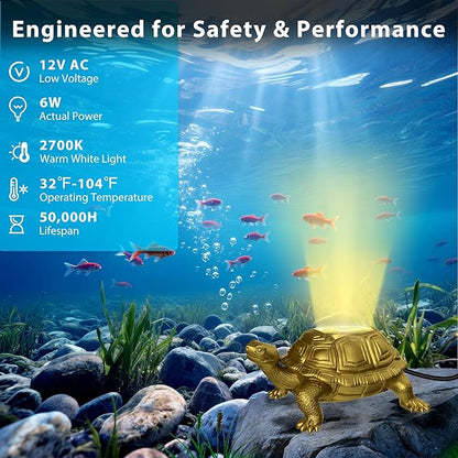 Brass Pond Light LED Underwater, 6W 12V Low Voltage Turtle Underwater Ponds Light 2700K with Cable, IP68 Waterproof Pond Lights for Outdoor Ponds Fountain Waterfall Water Feature, 2 Pack