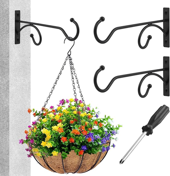 2PCS Plant Hanger Hooks 8Inch Hanging Plant Bracket,Metal Plants Bracket Wall Hooks for Hanging Plants, Bird Feeder,Flower Basket,Wind Chimes,Indoor/Outdoor Wall Mount