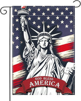 Patriotic Garden Flag 12x18 Inch Double Sided Statue of Liberty God Bless America Flag Memorial Day Independence Day Indoors Outdoors Decoration for Yard (God Bless America)